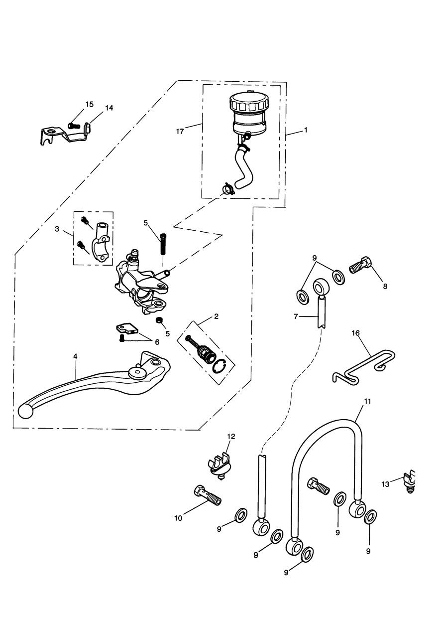 Front Brake Master Cylinder & Hoses exploded diagram