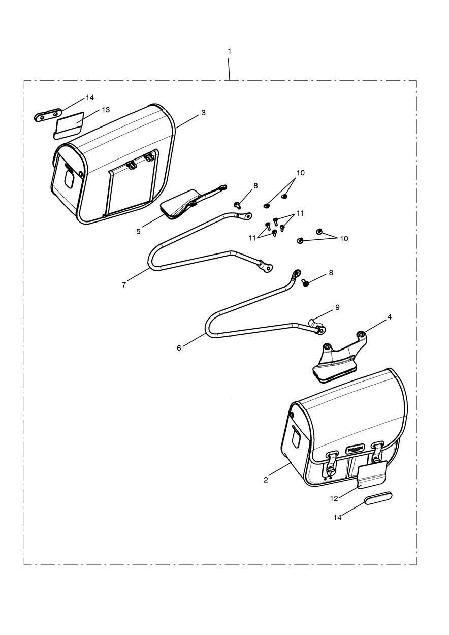 Panniers, Waxed, Cotton, Olive exploded diagram