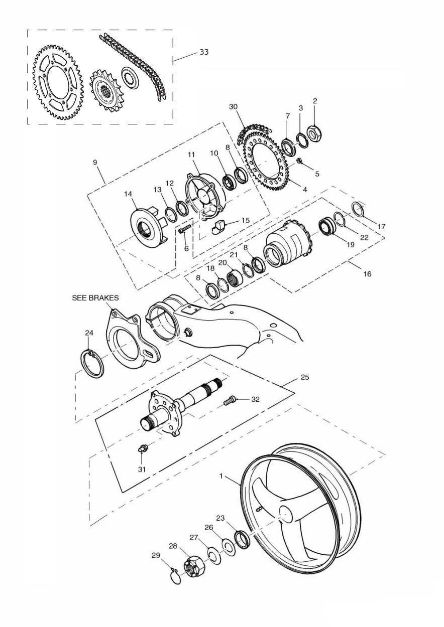 Rear Wheel/Final Drive Single sided swingarm exploded diagram