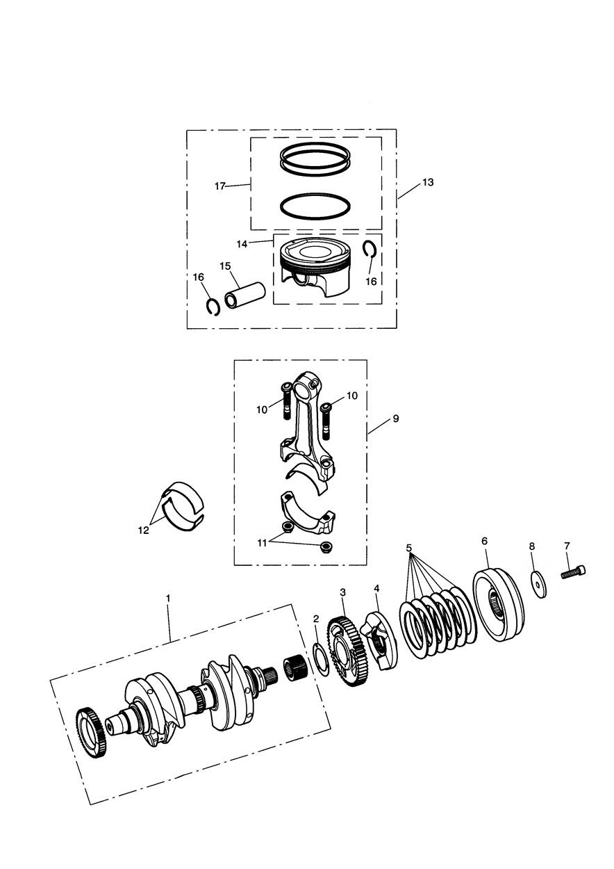 Crankshaft, Connecting Rods & Pistons exploded diagram