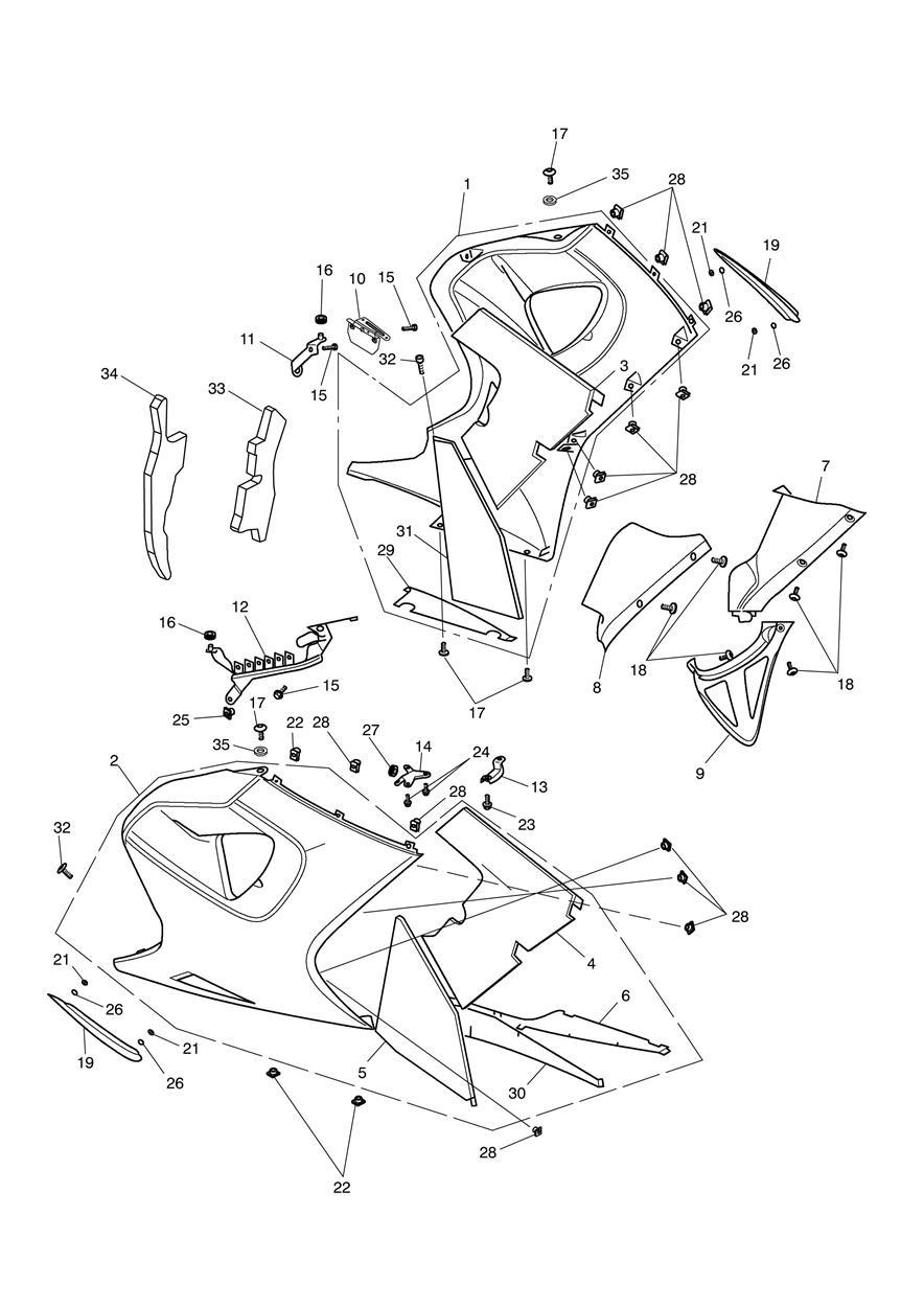Bodywork - Lower Fairings exploded diagram