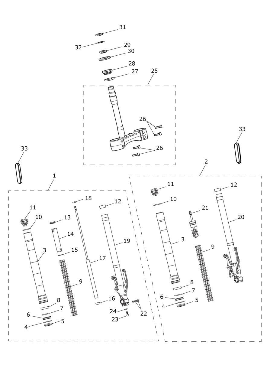 Front Forks & Yokes exploded diagram