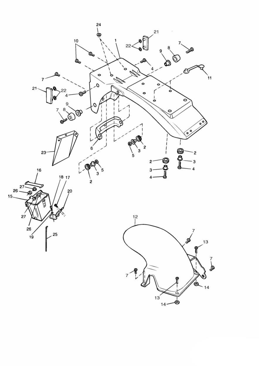 Rear Mudguard & Battery Box exploded diagram