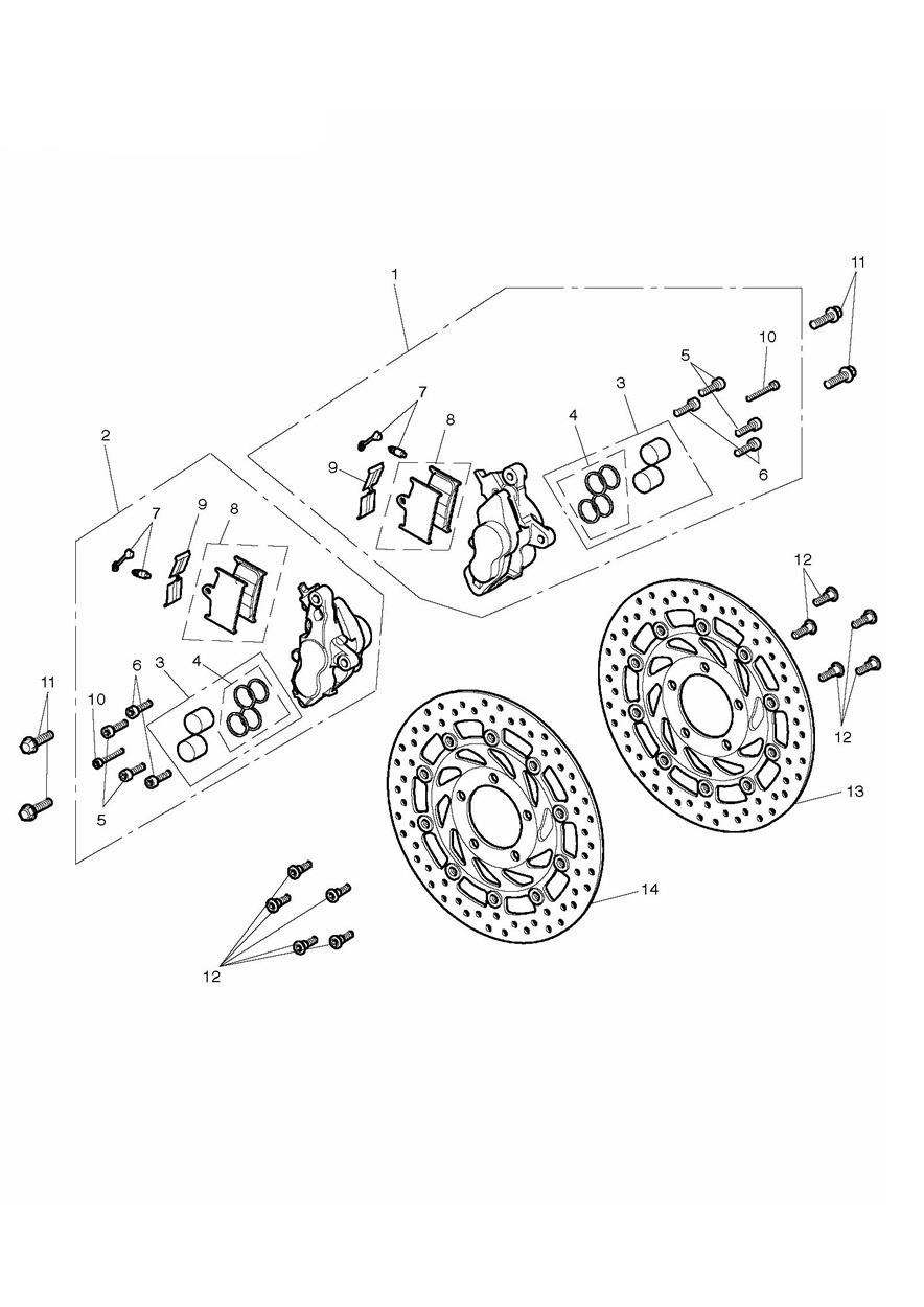 Front Brake Caliper & Discs exploded diagram