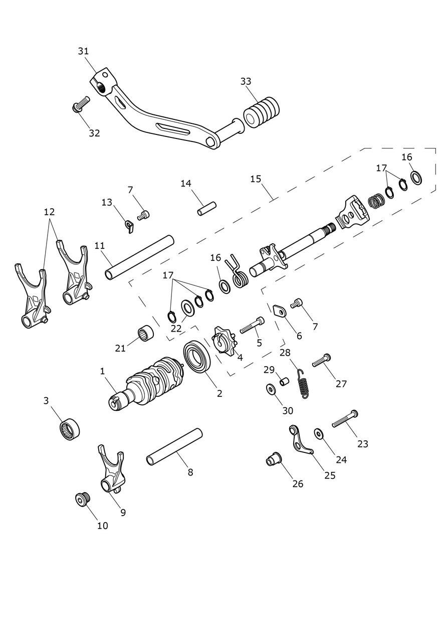 Gear Selectors & Pedal exploded diagram