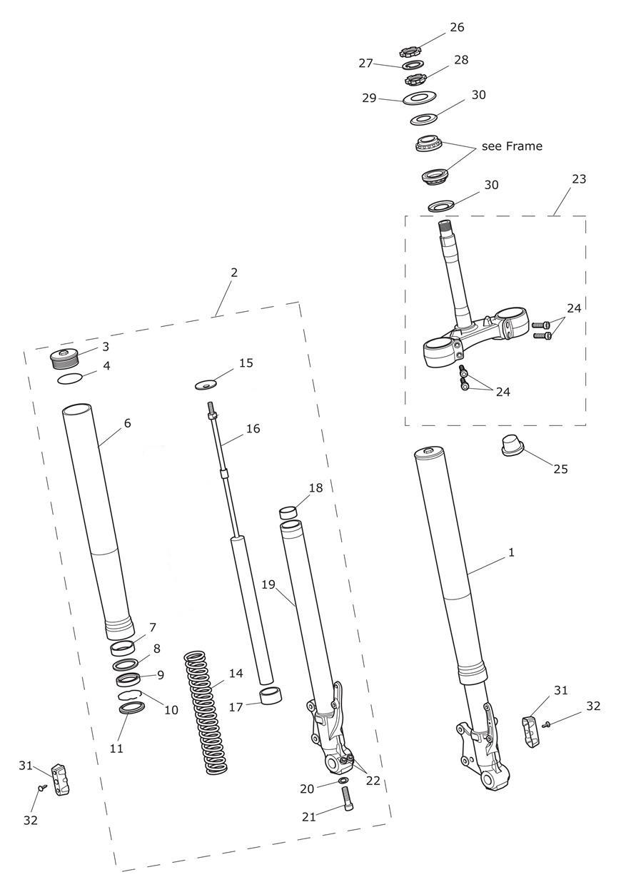 Front Forks & Yokes exploded diagram