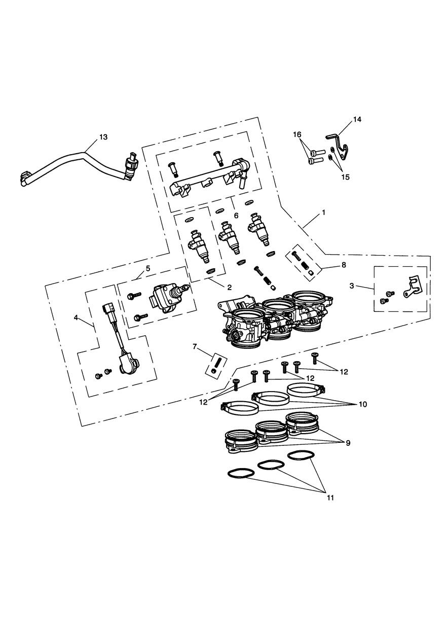 Throttles, Injectors and Fuel Rail exploded diagram