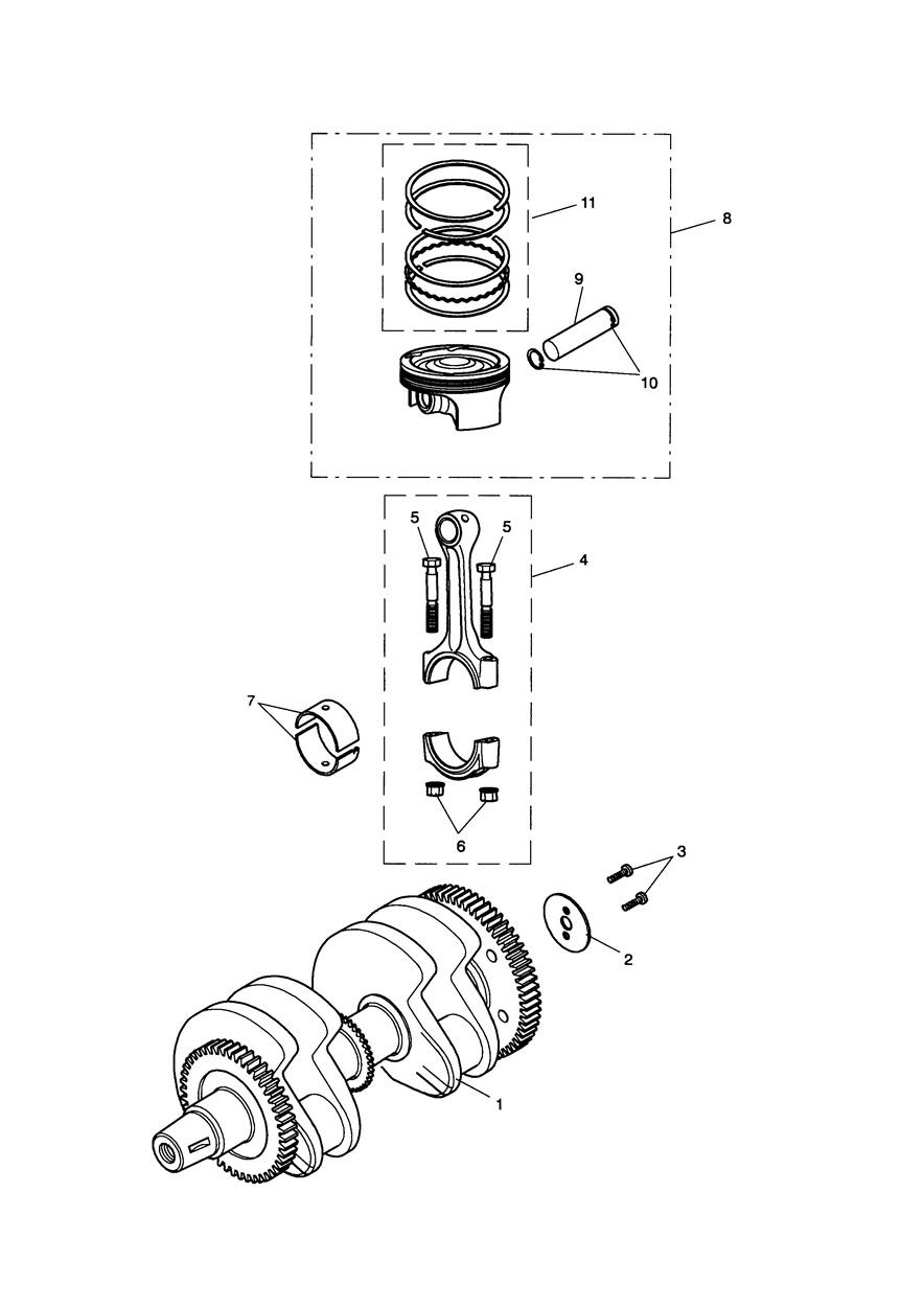 Crankshaft, Connecting Rods & Pistons exploded diagram