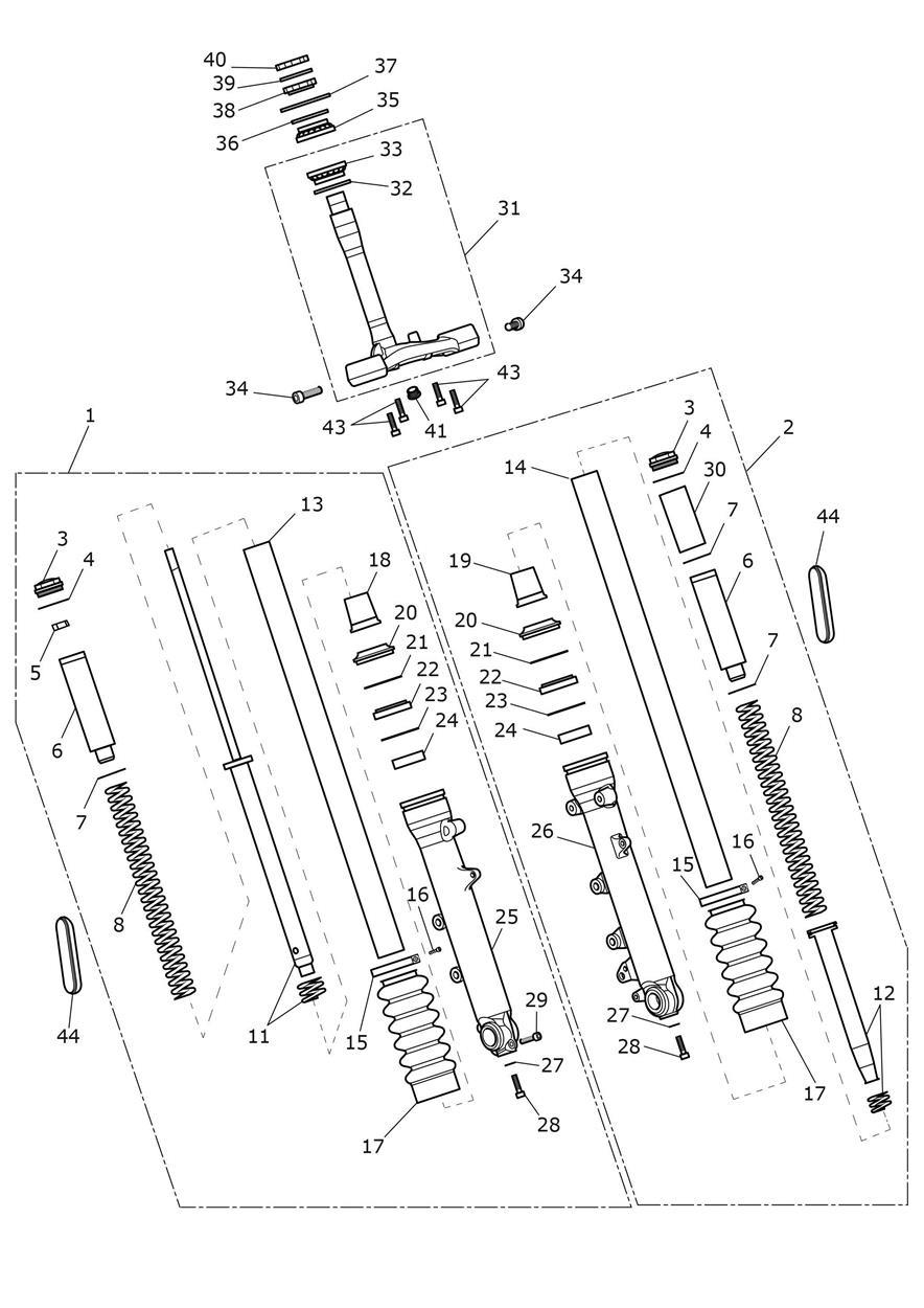 Front Forks & Lower Yokes exploded diagram