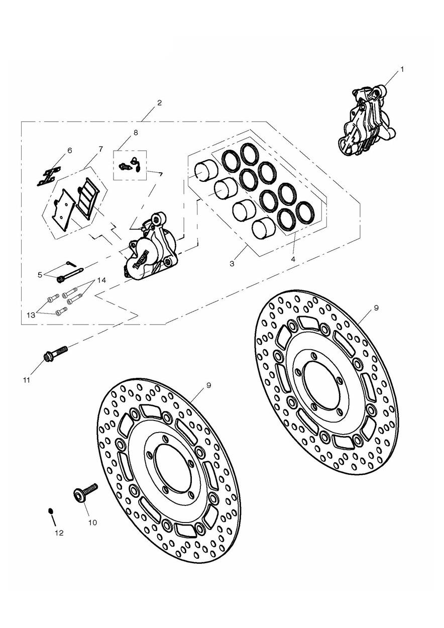 Front Brake Caliper & Discs exploded diagram