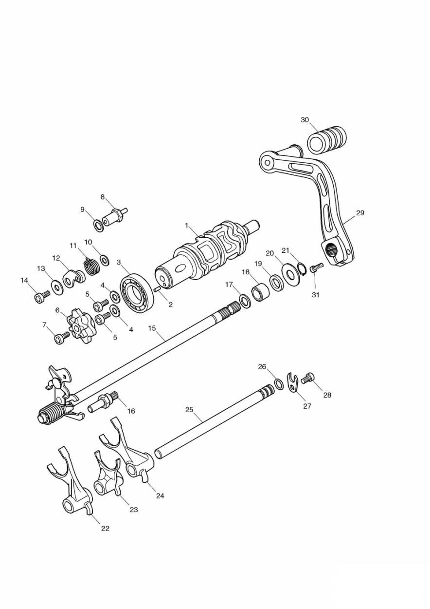 Gear Selectors and Pedal - Daytona 600 exploded diagram