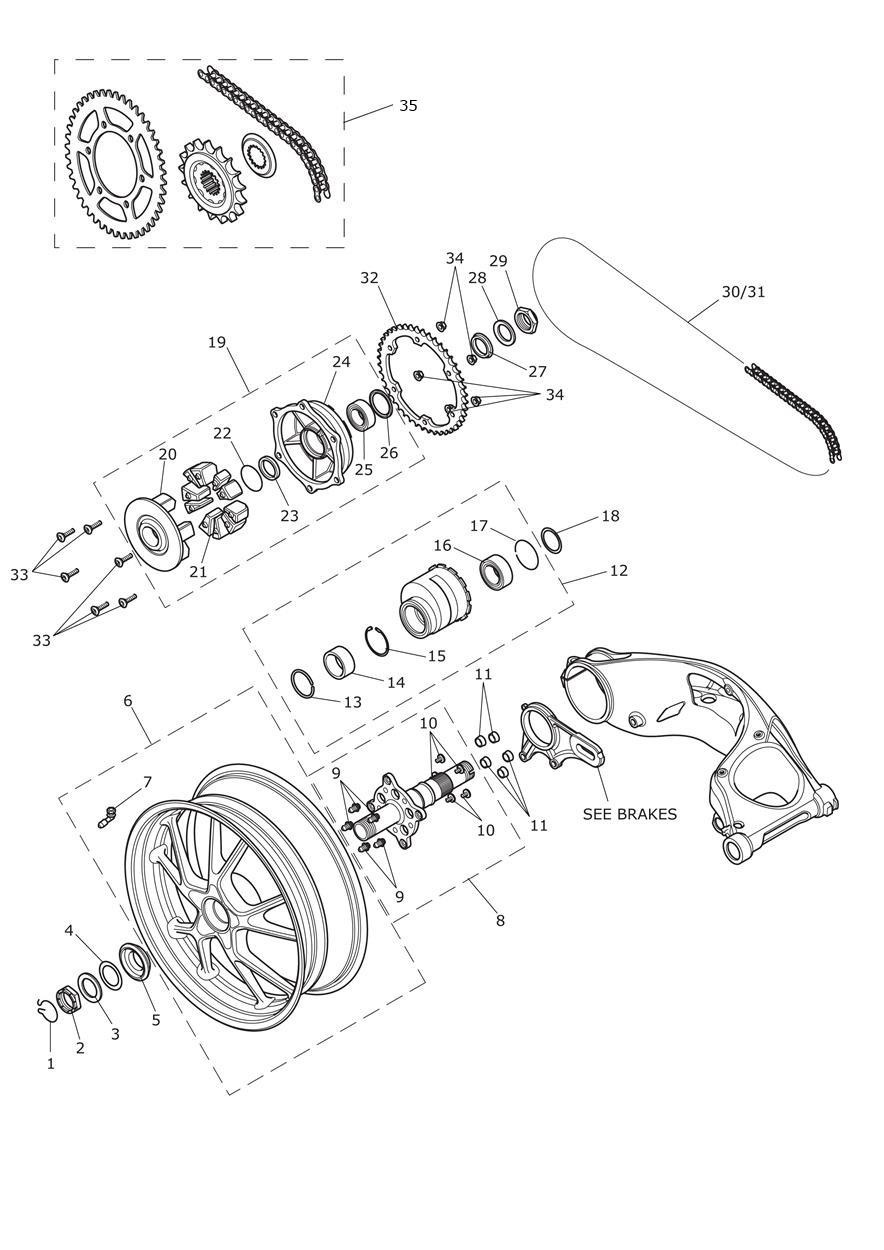 Rear Wheel & Final Drive exploded diagram