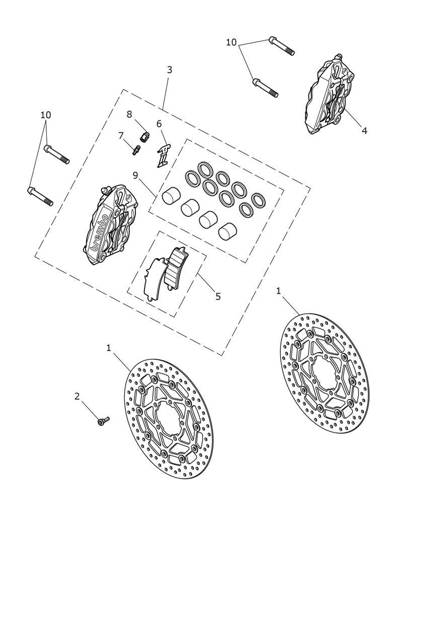 Front Brake Caliper & Disc exploded diagram