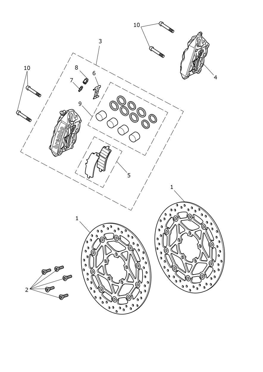 Front Brake Caliper & Disc exploded diagram