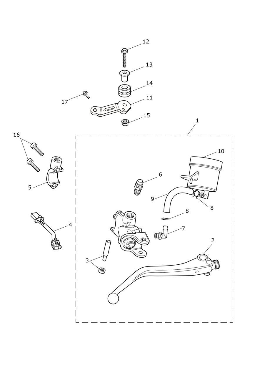 Front Brake Master Cylinder & Hoses exploded diagram