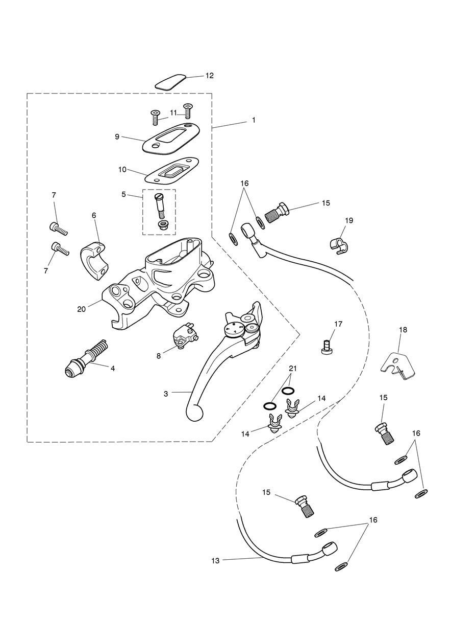 Front Brake Master Cylinder & Hoses exploded diagram