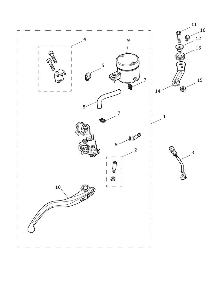 Front Brake Master Cylinder & Hoses exploded diagram