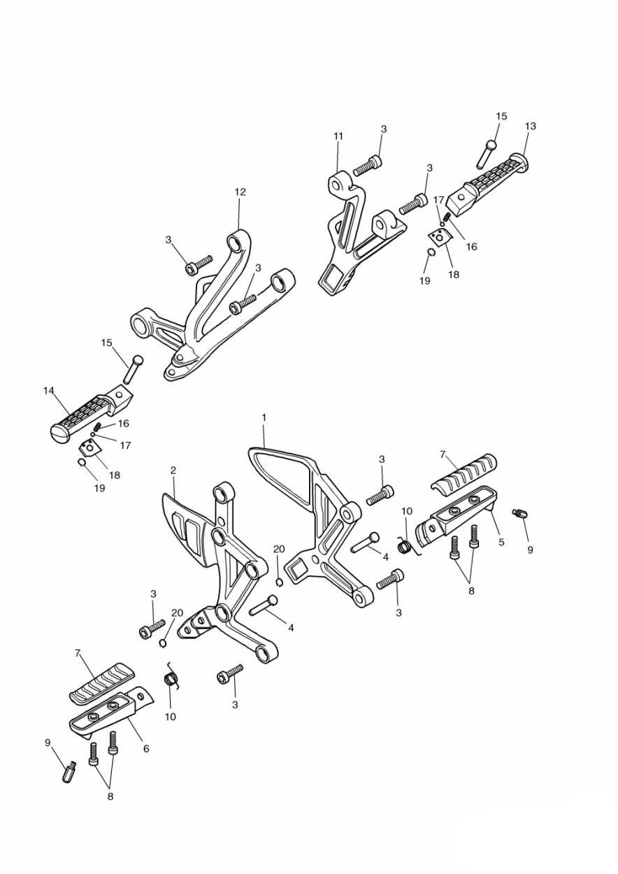 Footrests & Mountings exploded diagram