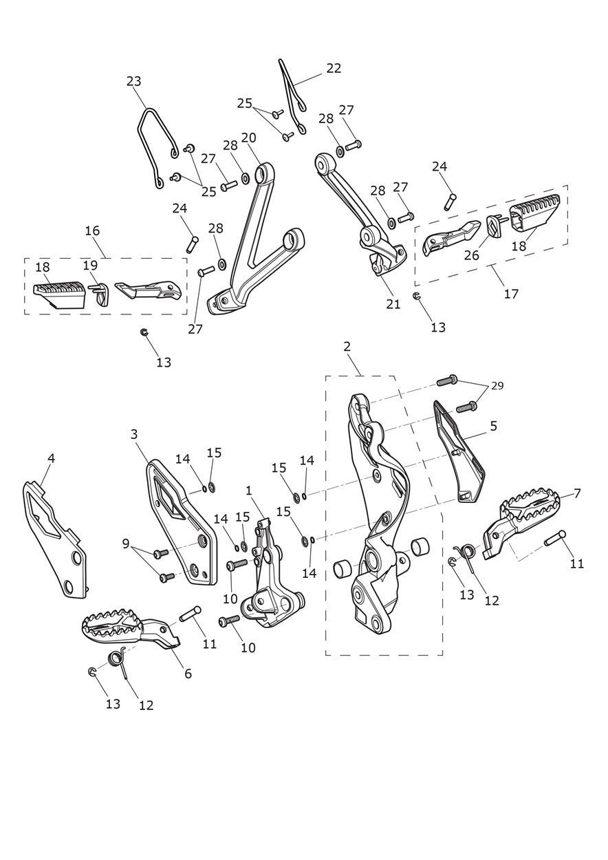 Footrests & Mountings exploded diagram