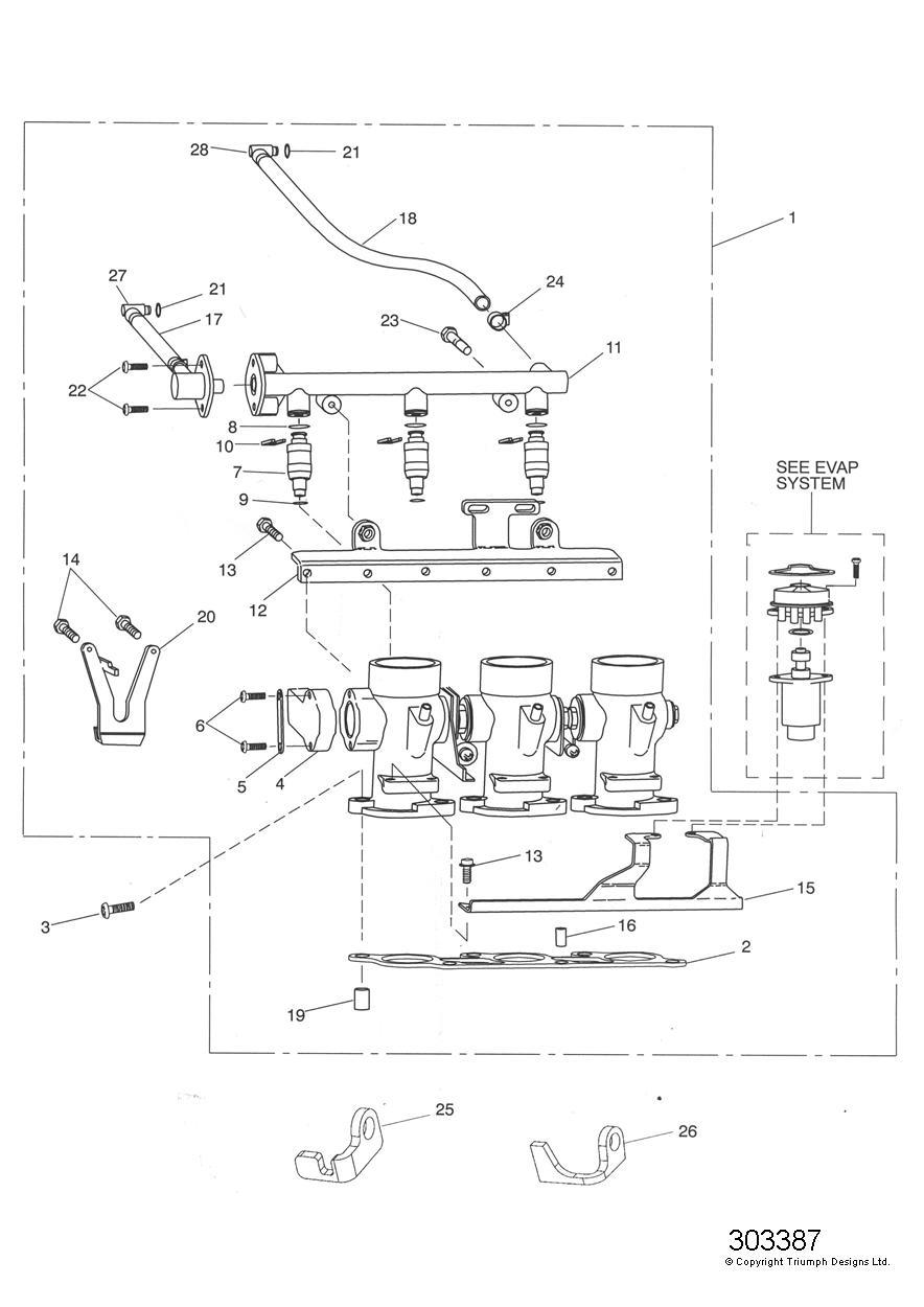 Throttles/Injectors and Fuel Rail exploded diagram