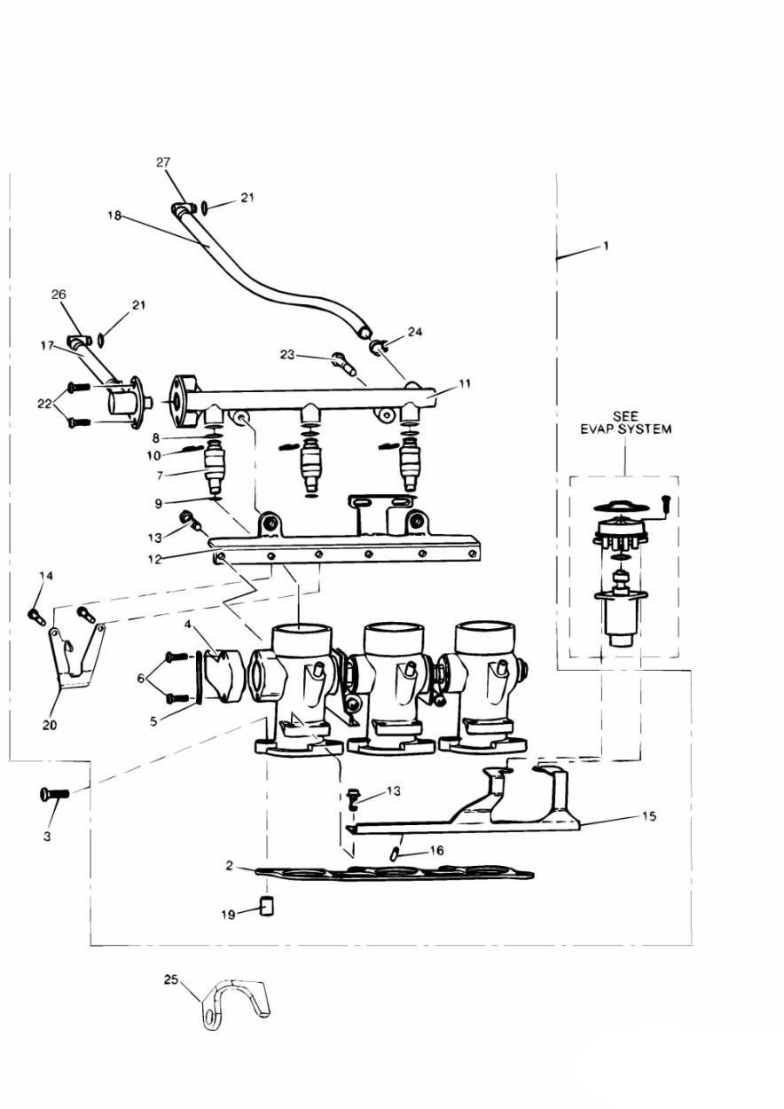 Throttles/Injectors and Fuel Rail exploded diagram