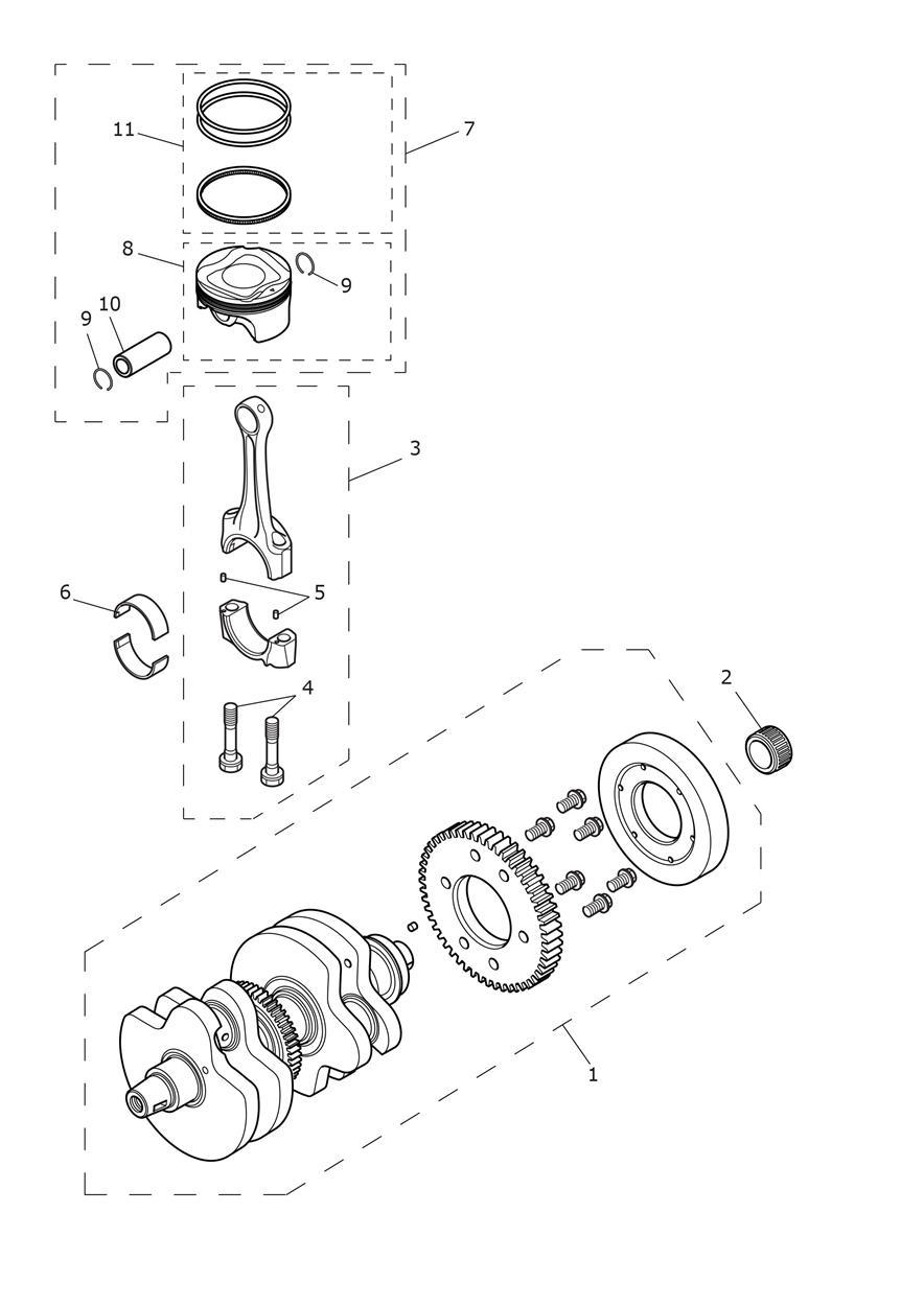 Crankshaft, Connecting Rods & Pistons exploded diagram