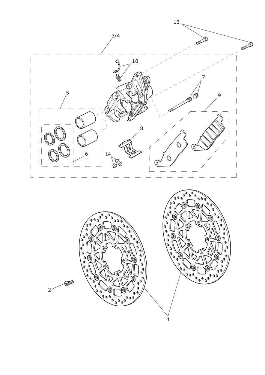 Front Brake Caliper & Discs exploded diagram