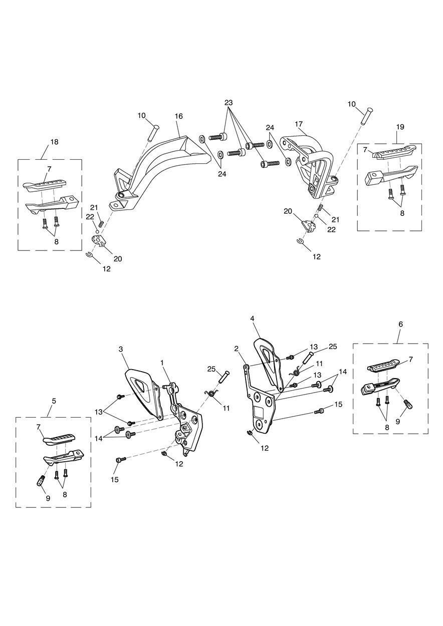 Footrests & Mountings exploded diagram