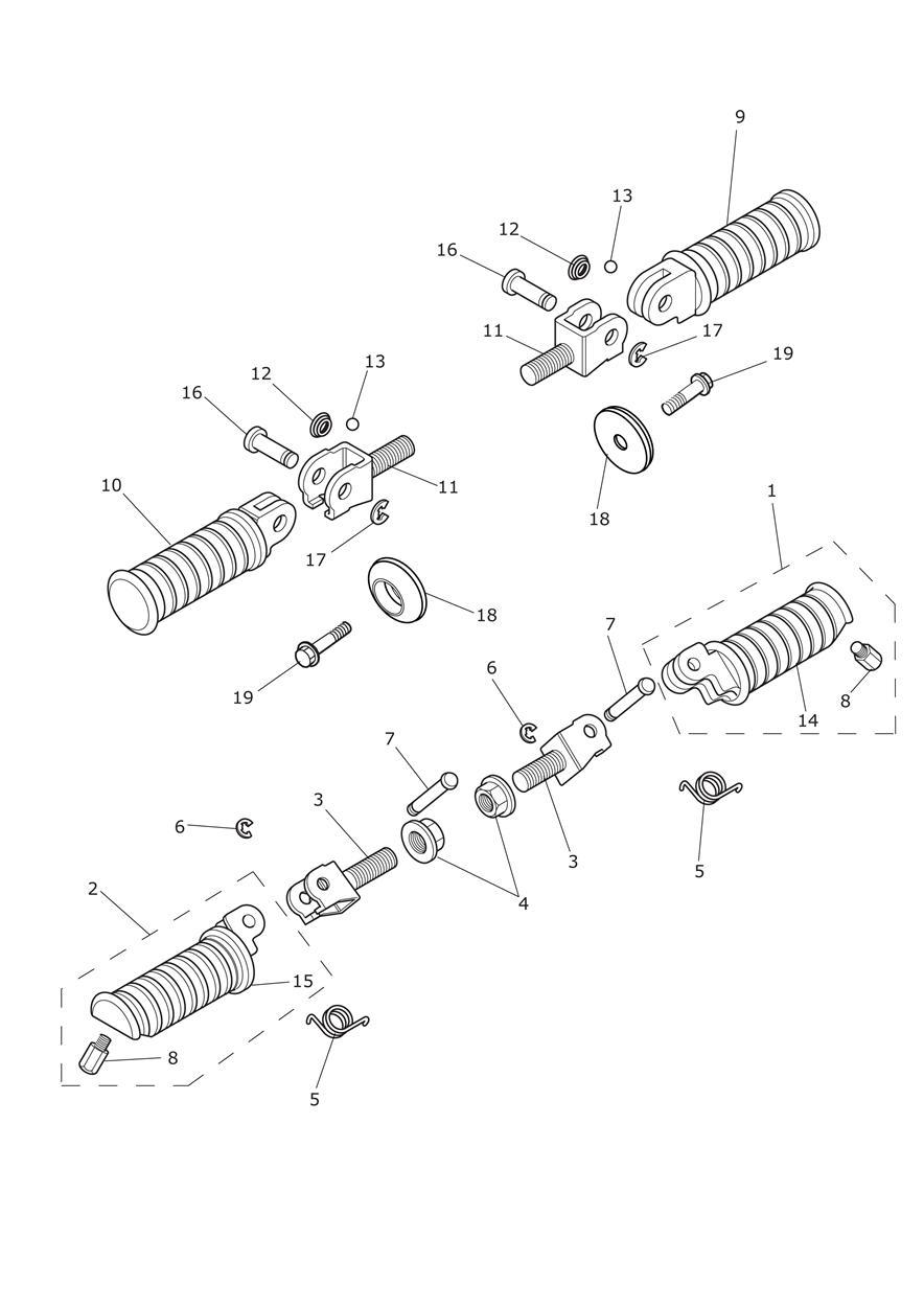 Footrests & Mountings exploded diagram