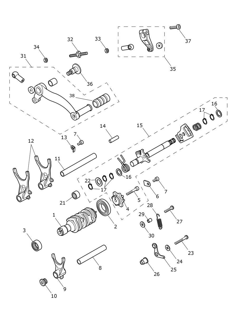 Gear Selectors & Pedal exploded diagram