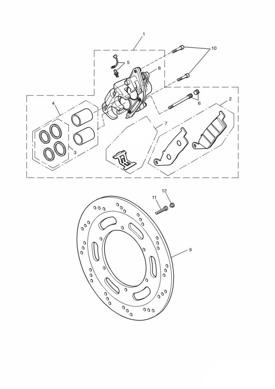 Front Brake Caliper and Disc exploded diagram