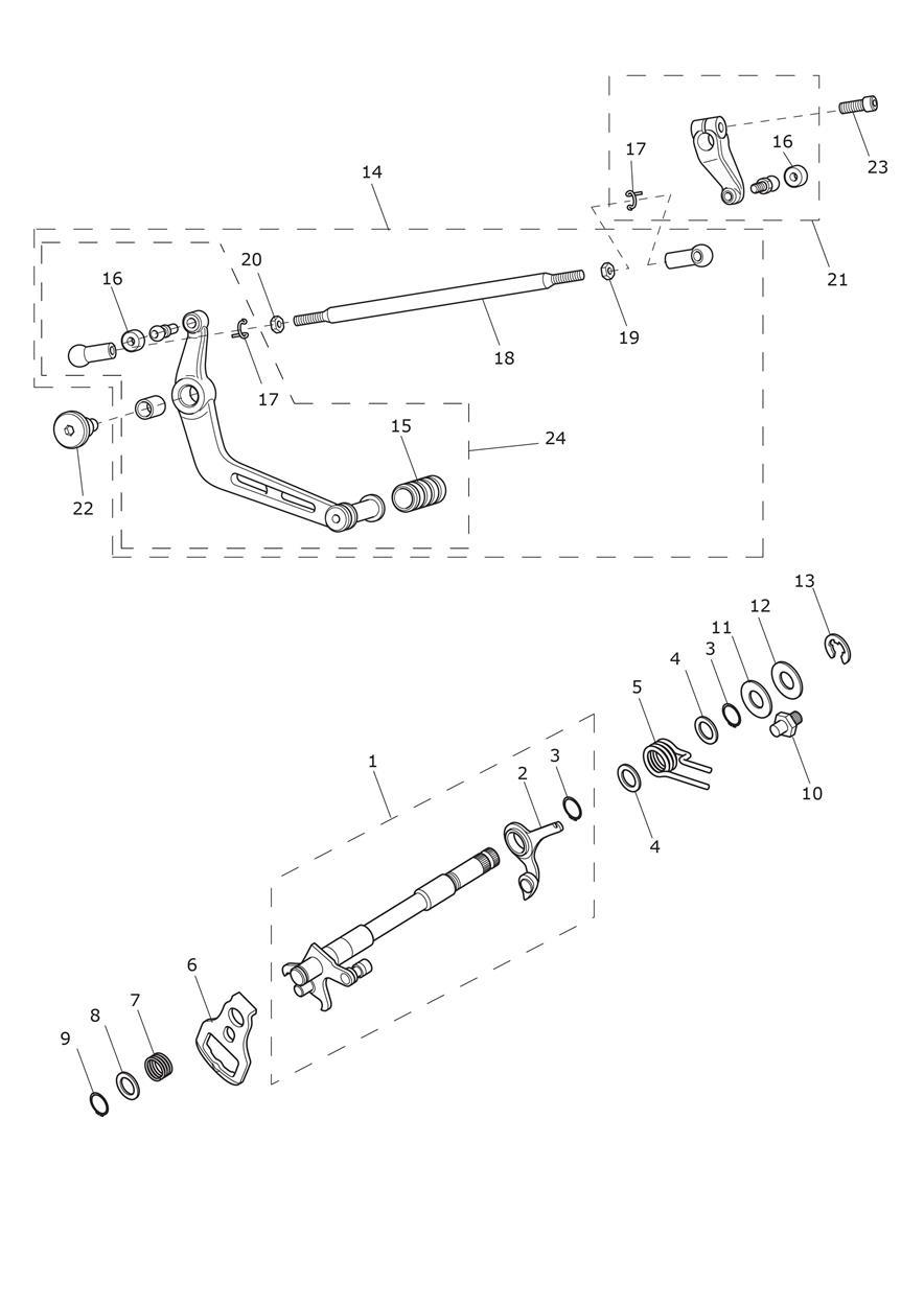 Gearchange Mechanism exploded diagram