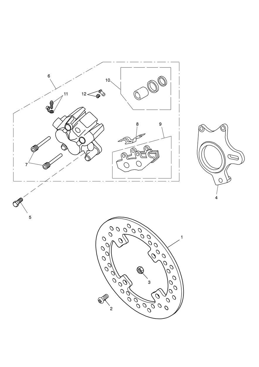 Rear Brake Caliper & Disc exploded diagram