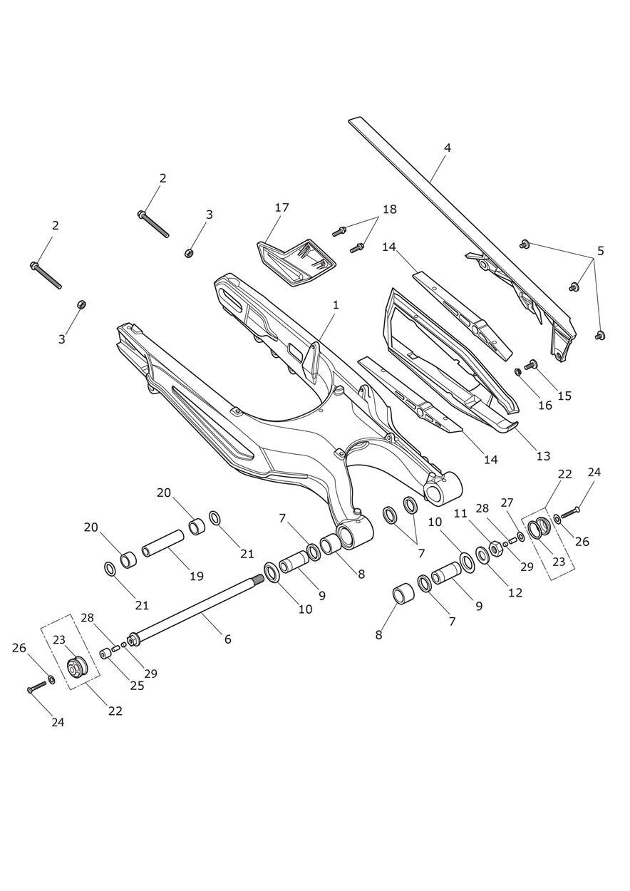 Rear Swingarm exploded diagram