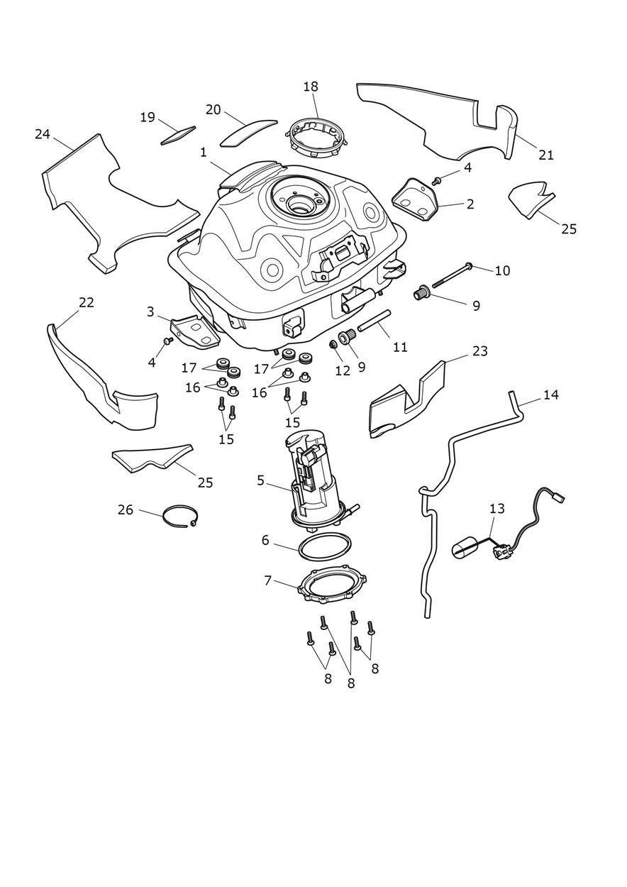 Fuel Tank, Pump and Fittings exploded diagram