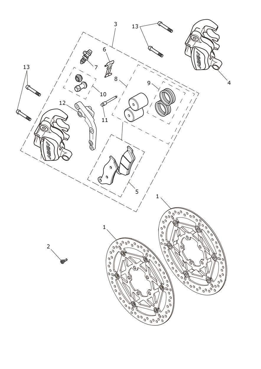 Front Brake Caliper & Disc exploded diagram
