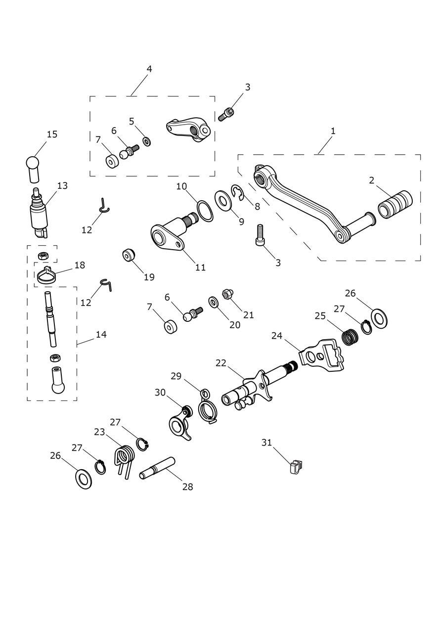Gear Change Mechanism - Alpine Edition Only exploded diagram