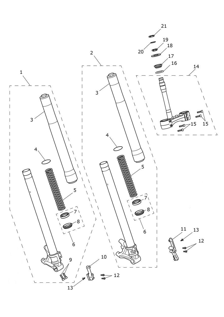 Front Forks & Yokes exploded diagram