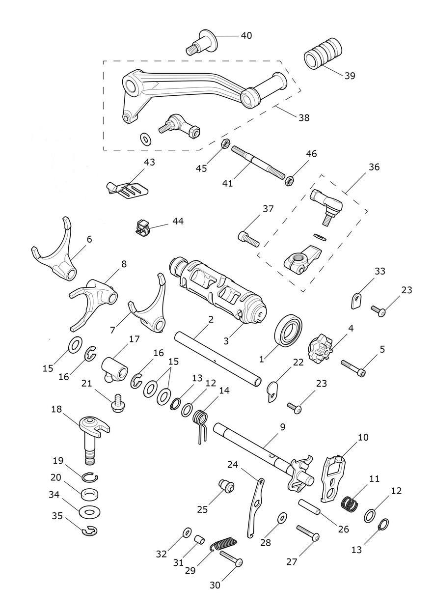 Gear Selectors & Pedal exploded diagram