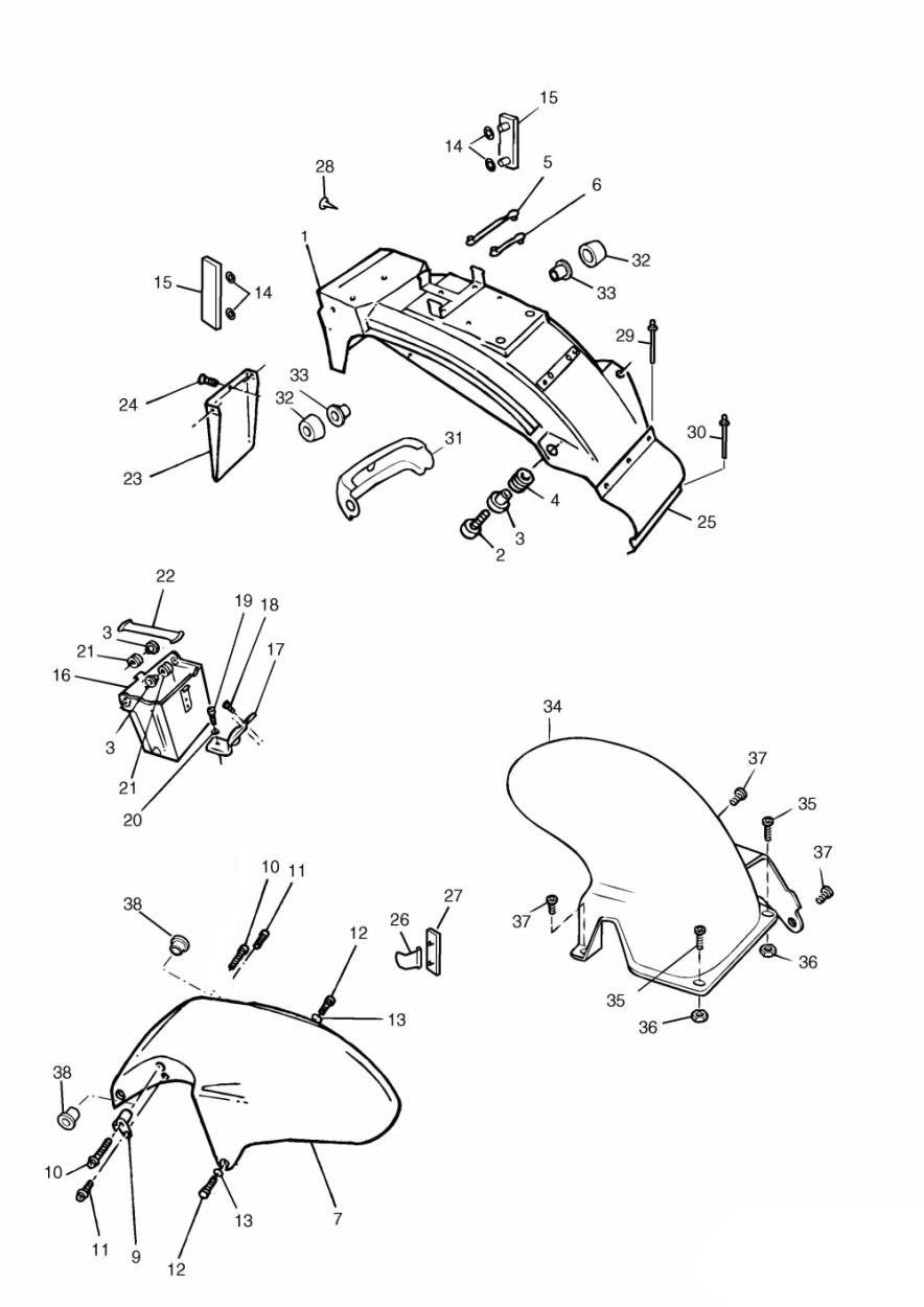 Mudguards/Chainguard/Battery Box Sprint Executive exploded diagram