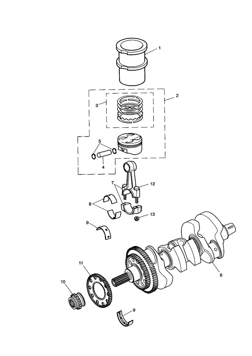 Crankshaft/Conn Rod/Pistons and Liners exploded diagram