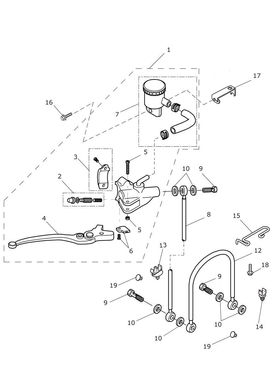 Front Brake Master Cylinder & Hoses exploded diagram