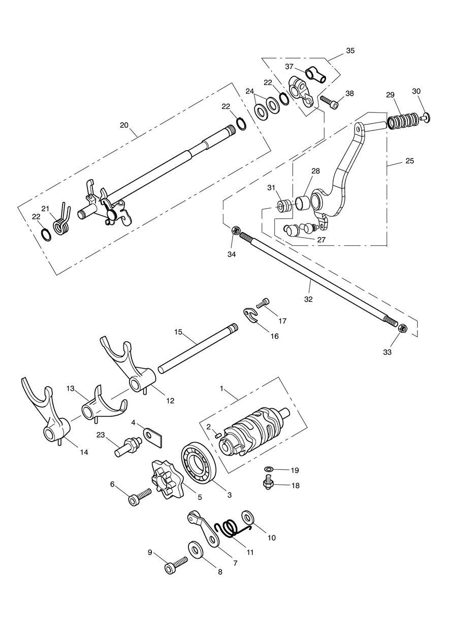 Gear Selectors & Pedal exploded diagram
