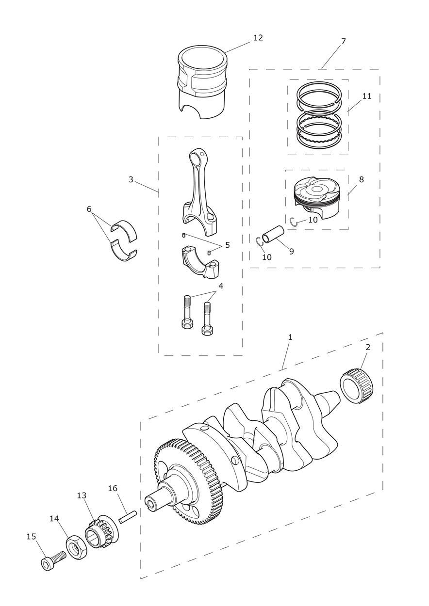 Crankshaft, Connecting Rods, Pistons & Liners exploded diagram