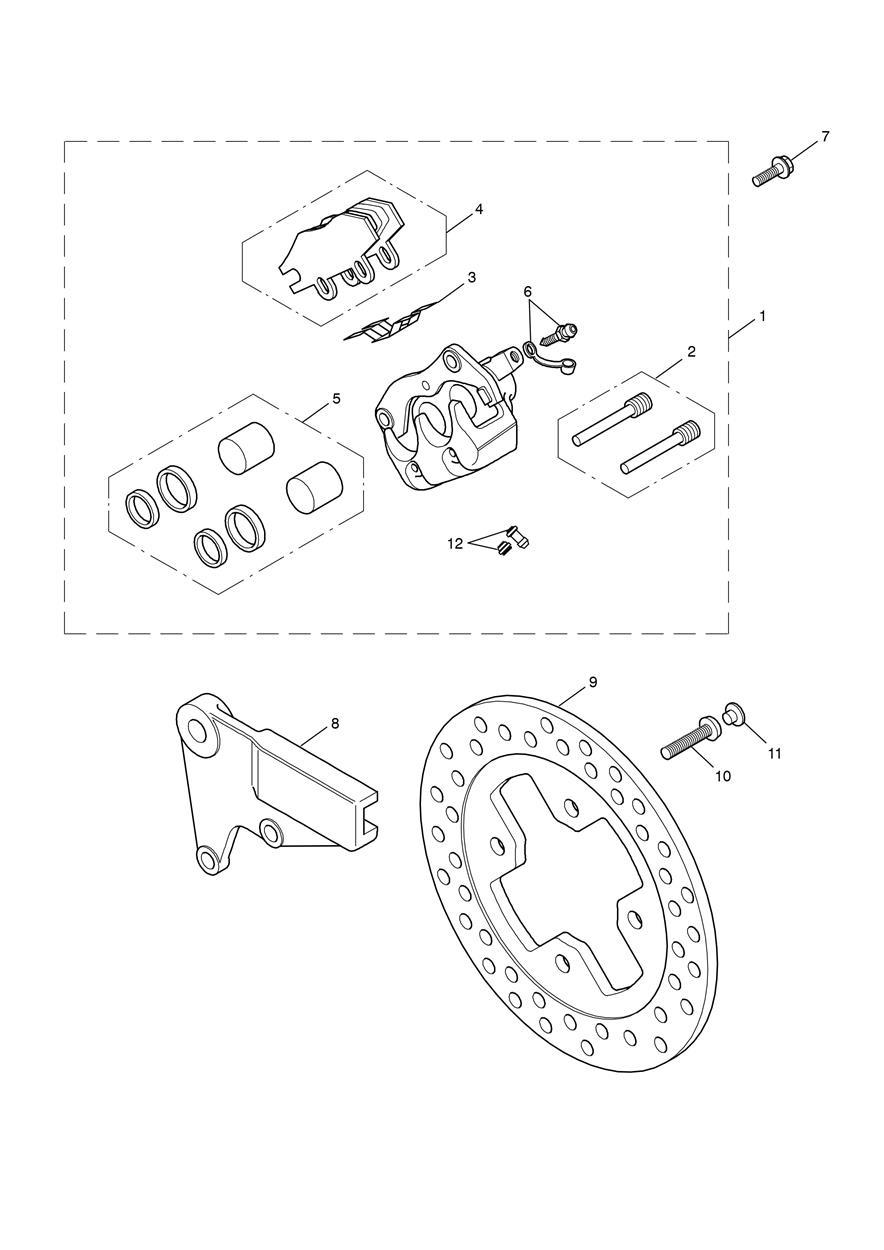Rear Brake Caliper & Disc exploded diagram