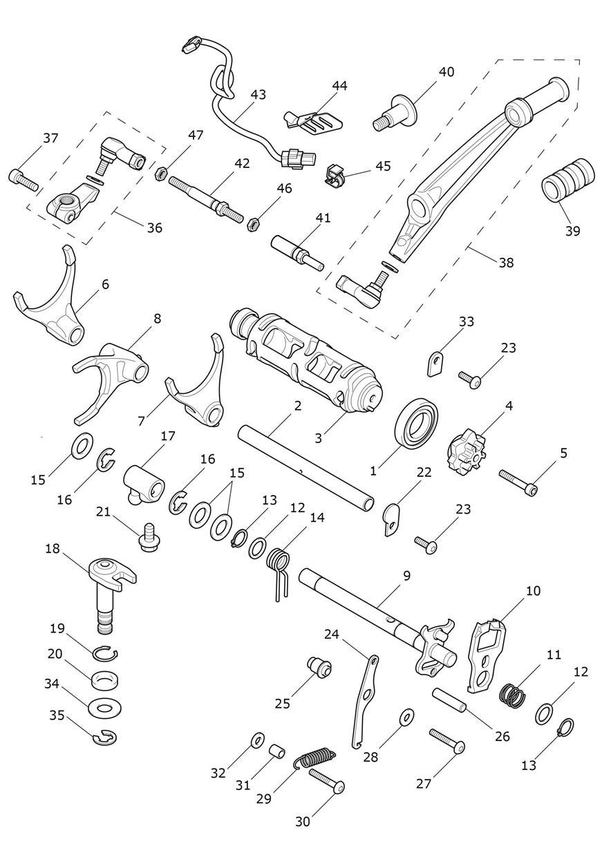 Gear Selectors & Pedal exploded diagram