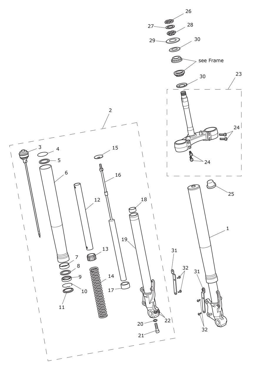 Front Forks & Yokes exploded diagram