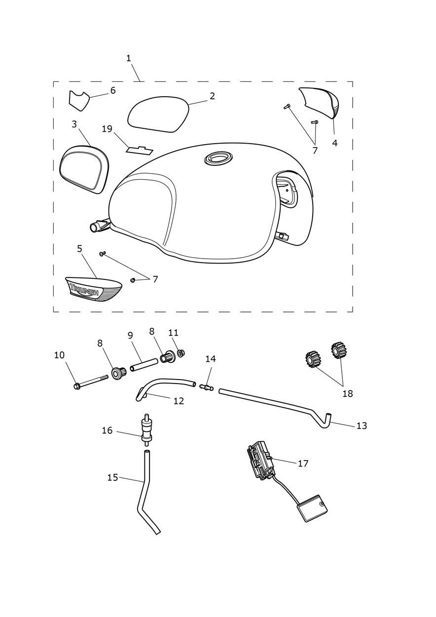 Fuel Tanks - Silver Ice/Competition Green & Sapphire Blue/Silver Blue Tanks exploded diagram