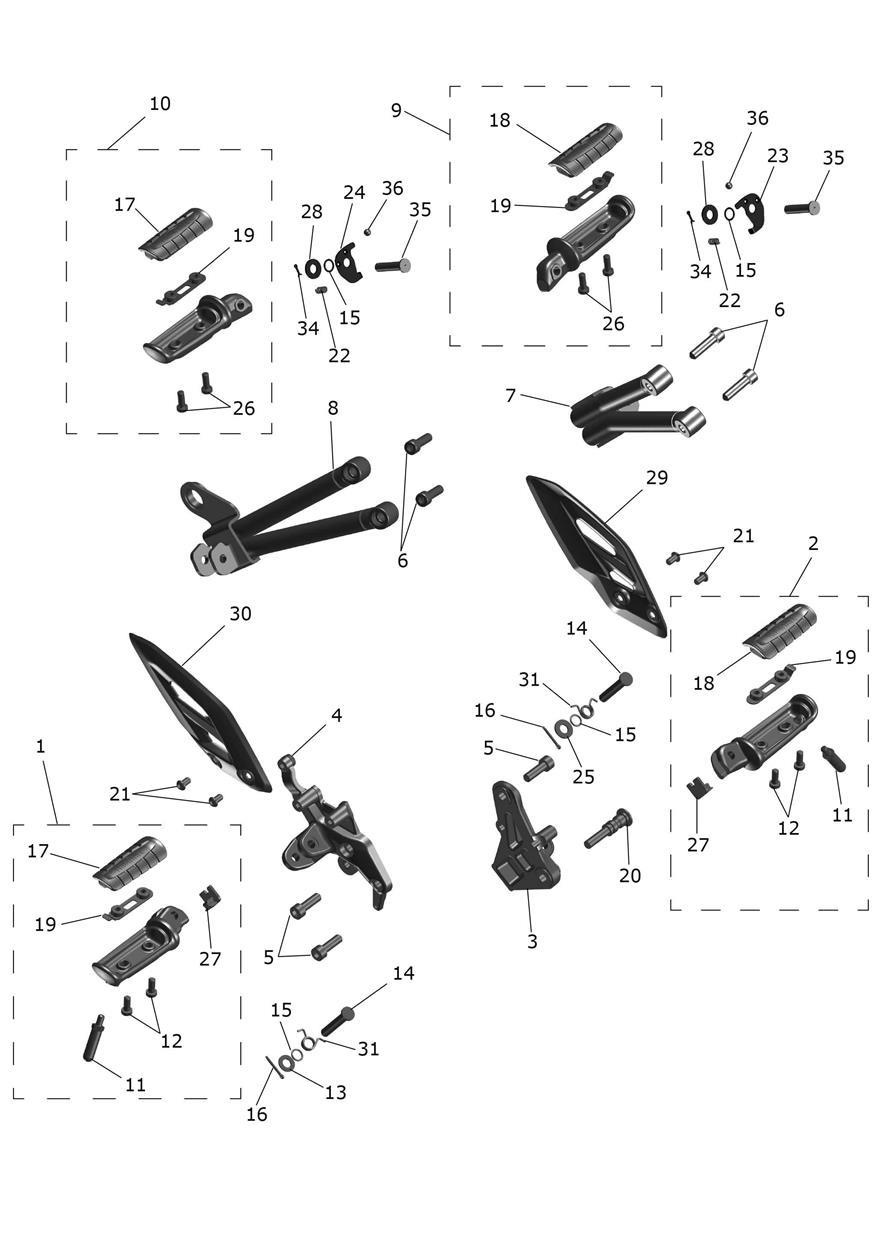 Footrests exploded diagram