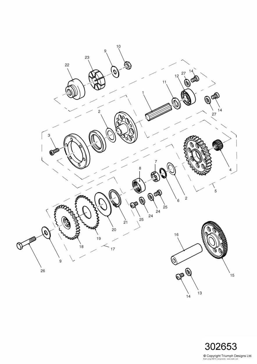 Alternator/ Starter Drive Gears exploded diagram